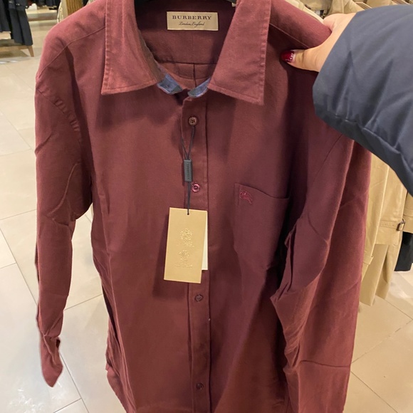 NWT! Rare! Burberry Men's Cotton Poplin Sport Shirt In Dark Elderberry Size L - Picture 2 of 11